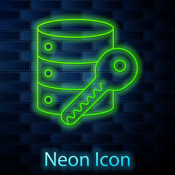 发光的霓虹灯线服务器安全与关键图标图片下载