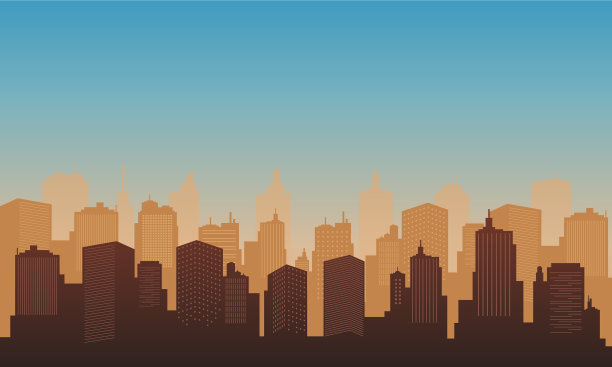 晨曦中的城镇剪影图片下载