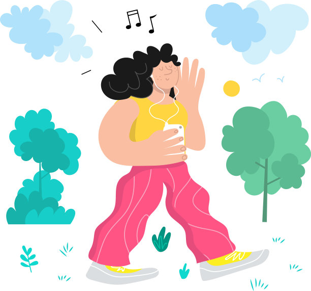 快乐轻松的年轻女子走在外面图片下载