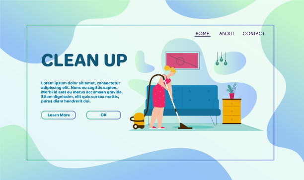 一个女人在客厅用吸尘器吸地板图片下载