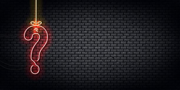 矢量现实孤立的霓虹灯问题传单模板装饰和覆盖。问答之夜的概念。图片下载