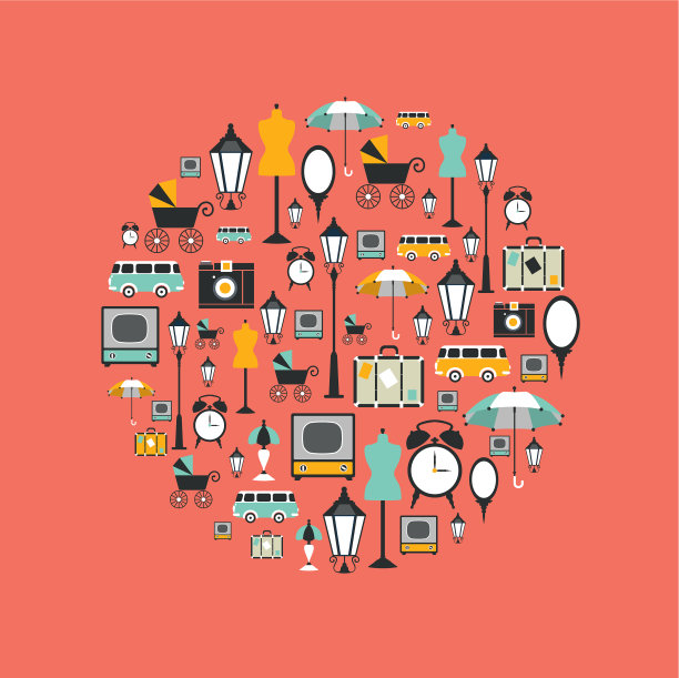 复古圈设计集合平面图标图片下载