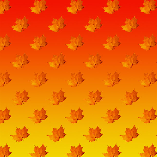 无缝模式的红色秋叶在一个橙色梯度的背景。秋天印在织物上，包装纸上图片下载
