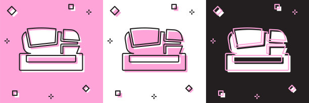 设置体育场梅斯塔利亚图标孤立在粉红色和白色，黑色背景。西班牙瓦伦西亚的足球场。向量图片下载