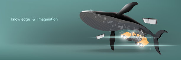 教育理念的知识和想象力提供了个人的潜艇或小型潜艇在海洋与鲸鱼和书籍。图片下载
