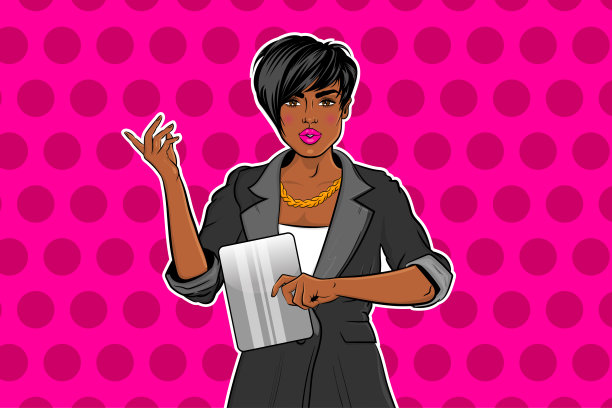 美丽的黑人流行艺术女孩套装工作平板电脑图片下载