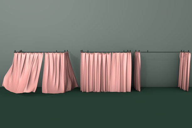 绿色背景下的粉色窗帘图片下载