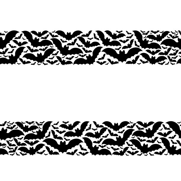 蝙蝠剪影无缝矢量图案. 独立无色背景. 无尽水平边框. 扁平风格. 重复装饰. 万圣节象征. 吸血动物. 吸血哺乳动物.图片下载