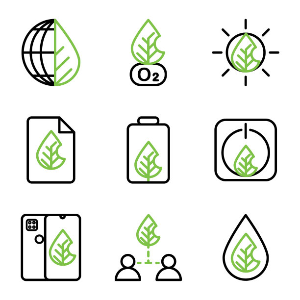 包括生态和自然的图标设置大纲图片下载