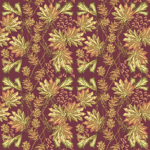 秋季构图2无缝图案，花卉元素。图片下载