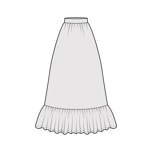 裙子草原紧身衣技术时尚插图与地板脚踝长度，半圆形丰满，厚腰带图片下载
