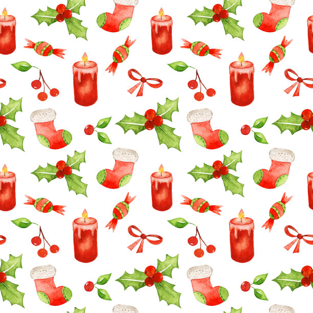水彩手绘圣诞无缝图案图片下载