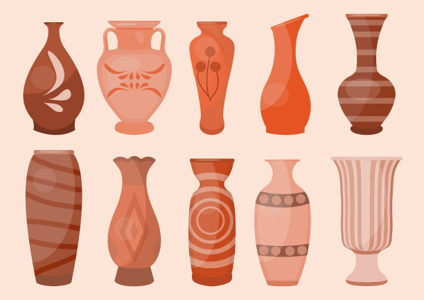 陶瓷花瓶集现代扁平风格的古董图片下载