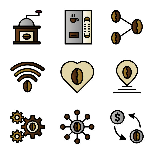 基本的咖啡图标包括研磨咖啡机图片下载