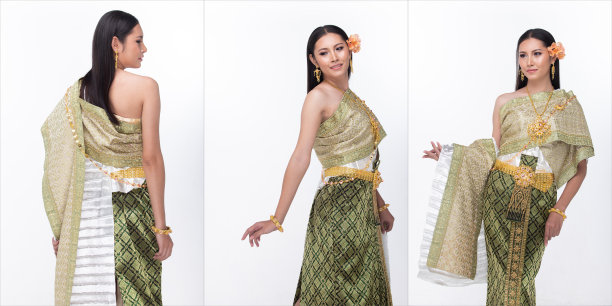 泰国传统服饰作为国家婚纱，孤立白色图片下载