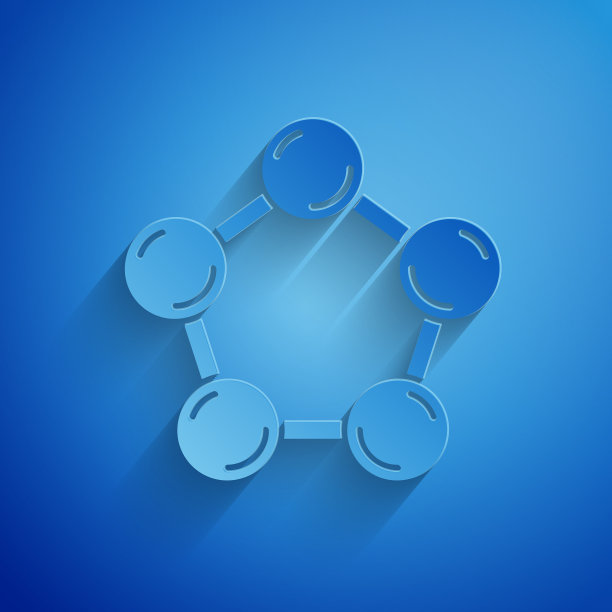 剪纸分子图标孤立在蓝色图片下载