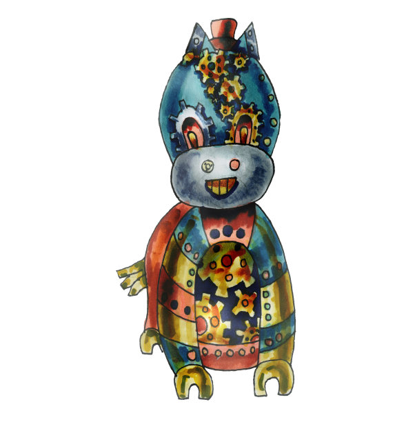 2026年中国生肖马。蒸汽朋克马。东方星座。白色背景中机械动物的水彩插画图片下载