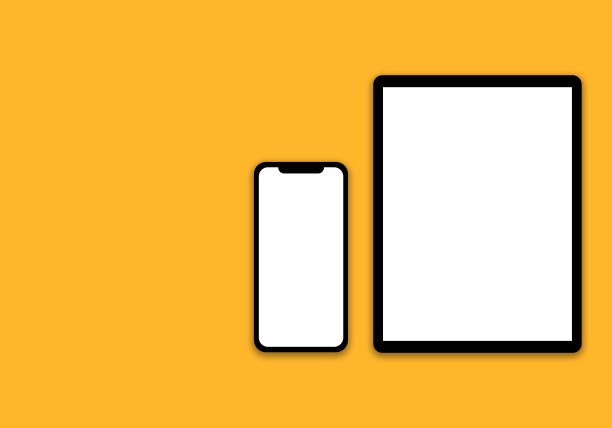 现代黑色平板电脑和智能手机的空白白色屏幕隔离在黄色图片下载