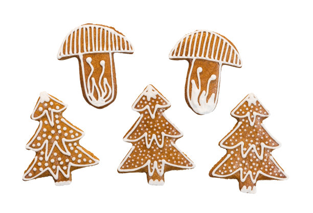 可爱的蘑菇或树状圣诞装饰孤立在白色的背景图片下载