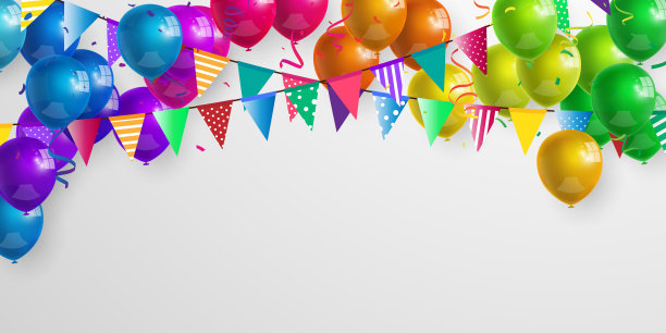 框架彩色气球，五彩纸屑概念设计模板图片下载