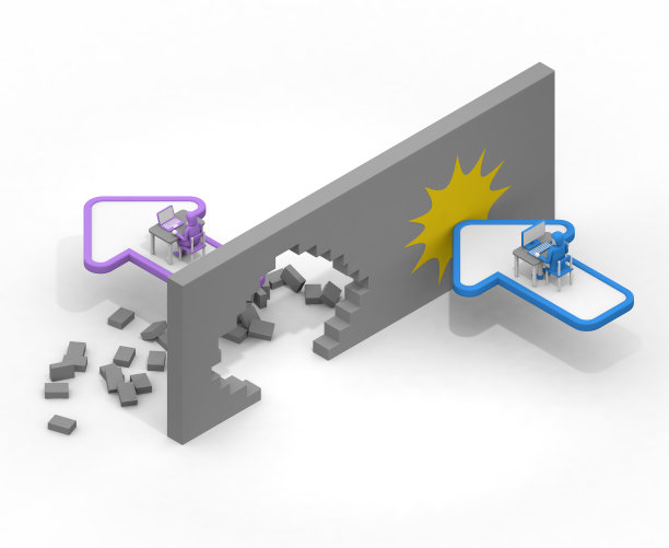 两个人竞争。摧毁一堵墙的人撞墙的人。工作中竞争的形象。击败你的对手。图片下载