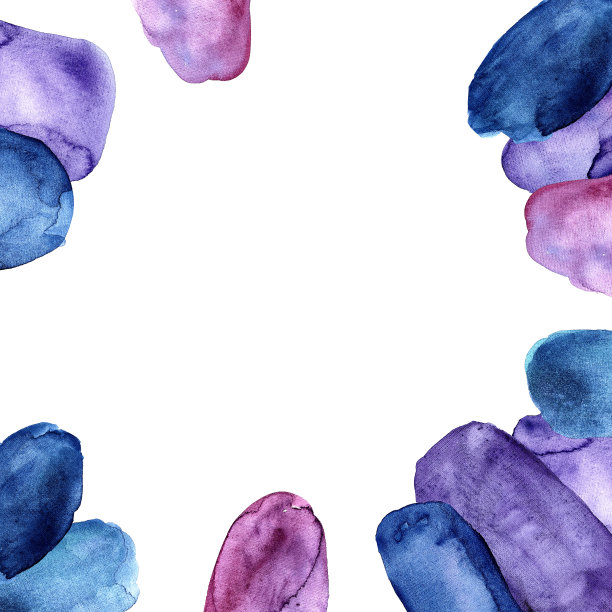 白色背景和一些圆润的水彩沿着框架边缘的紫色和蓝色的圆润笔触，中间有足够的空间来放置你的文本图片下载