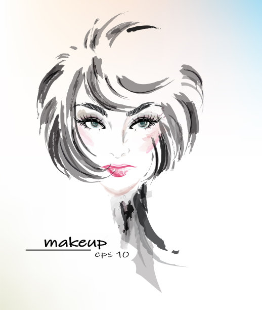 女人短发发型水彩画女人穿图片下载