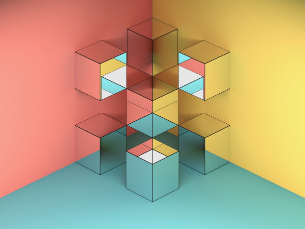 抽象的三维镜像立方体安装在角落里图片下载