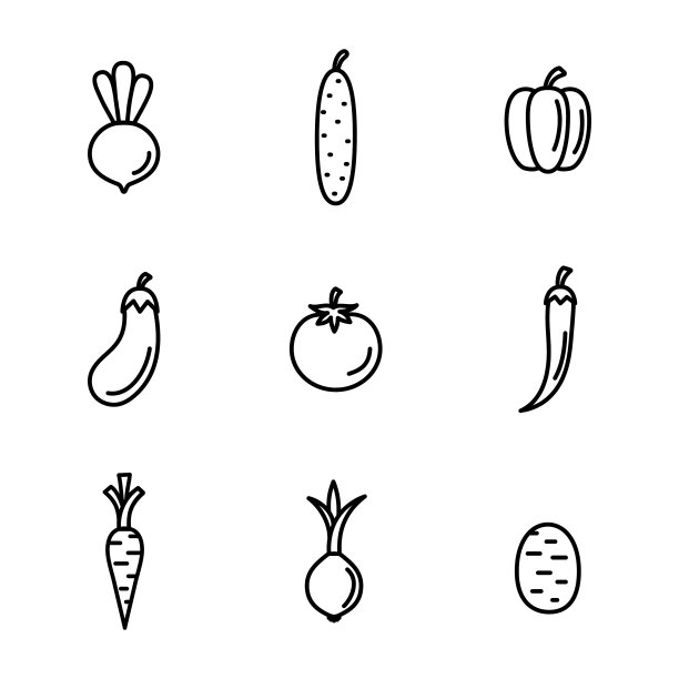 蔬菜素食线图标集图片下载