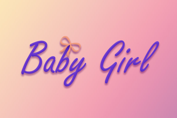 宝贝女孩书法刻有金色和缎带与颜色和粉红紫色的背景图片下载