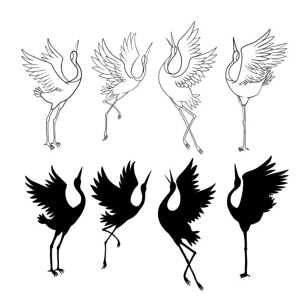 剪影或影子黑墨水图标鹤图片下载