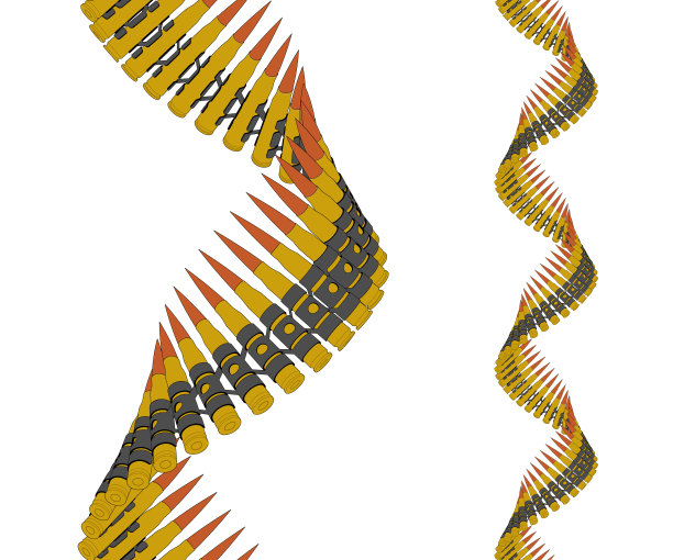 机关枪的皮带呈螺旋状。可复制的纹身设计与可编辑的轮廓。图片下载