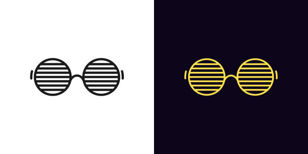 轮廓男人眼镜图标与可编辑的笔触。线性太阳镜与圆形，生动的眼镜图片下载