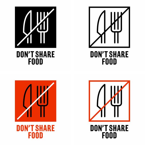 “不分享食物”的预防和强制信息标志图片下载