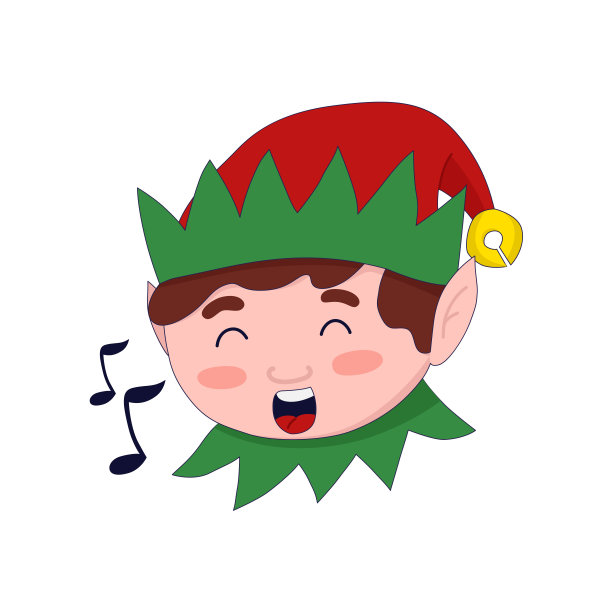 可爱的圣诞精灵唱歌。圣诞老人的帮手。图片下载
