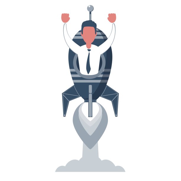 乘火箭飞起来的商人。概念业务增长插图，火箭起飞图片下载