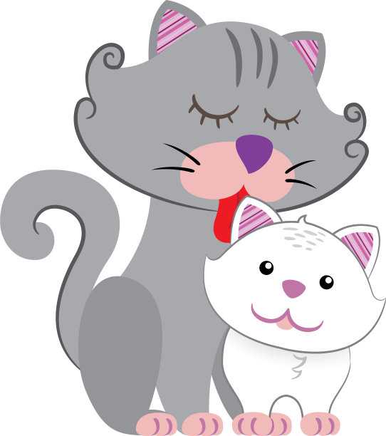 一只猫妈妈在舔她的小狗图片下载