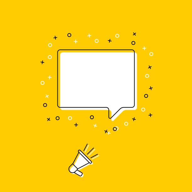 黄色背景上带有矩形空白语音气泡的扩音器符号。现代横幅和海报的概念模板。时尚平面矢量商业、营销、广告插图。每股收益10图片下载