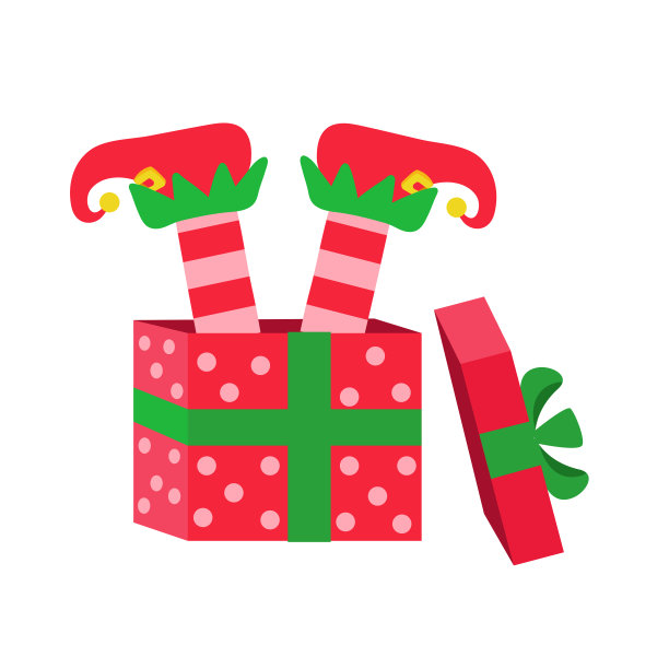 掉进礼品盒里的精灵。只有精灵的腿出现了。图片下载