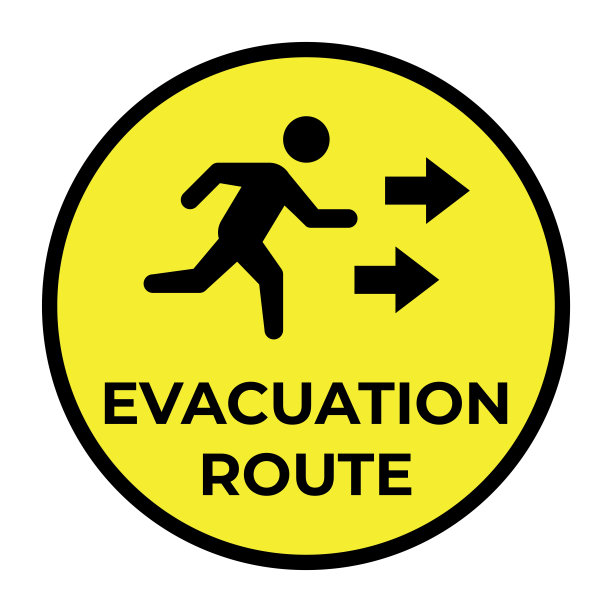 说明矢量图形的标志疏散路线完美适合成为一个贴纸张贴在墙上，以便它可以在紧急情况下阅读。图片下载