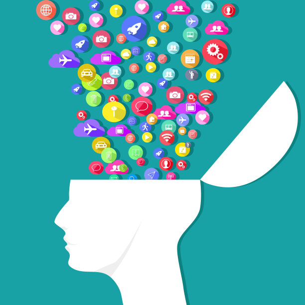 信息和通信图标来源于人的脑袋。沟通的概念图片下载