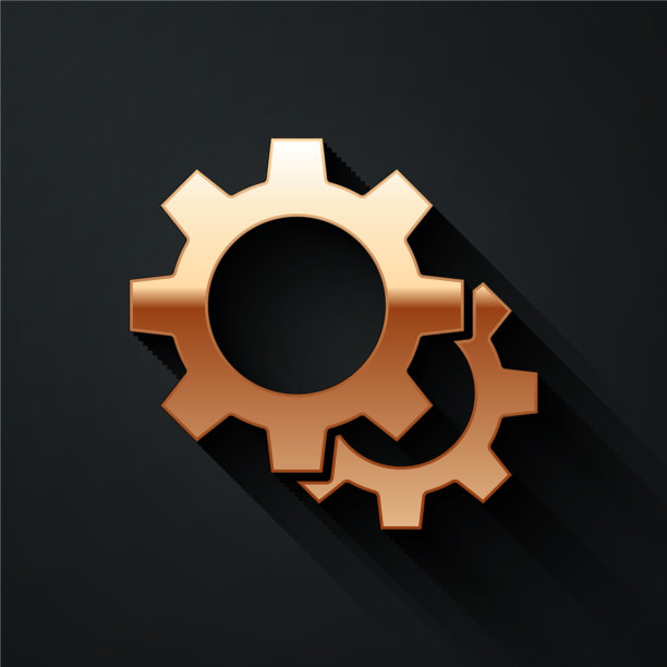 金色齿轮图标孤立在黑色背景图片下载