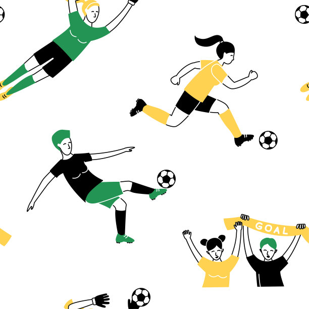 女足足球运动员比赛无缝背景模式。图片下载