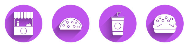 设置有遮阳篷墨西哥玉米卷和玉米粉圆饼的街边小摊图片下载