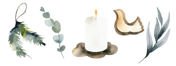 一套冬季圣诞节的图标，元素和插图图片下载