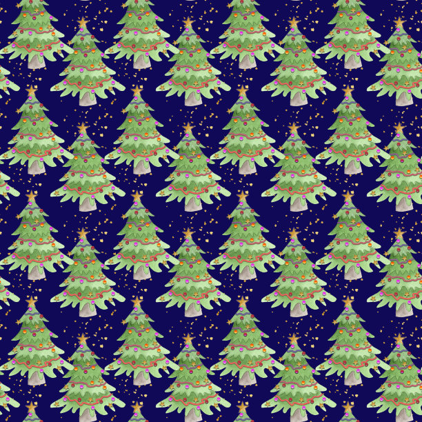 水彩圣诞和新年图案，圣诞树背景。图片下载