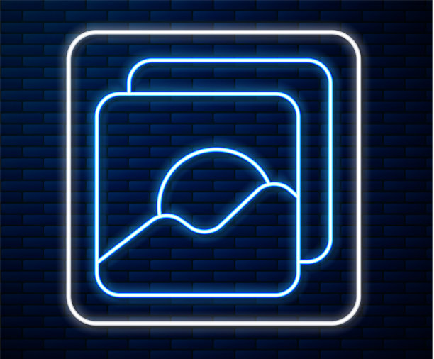 发光的霓虹灯线照片图标孤立在砖块上图片下载