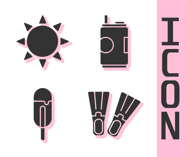 设置橡胶脚蹼太阳冰淇淋和汽水罐图片下载