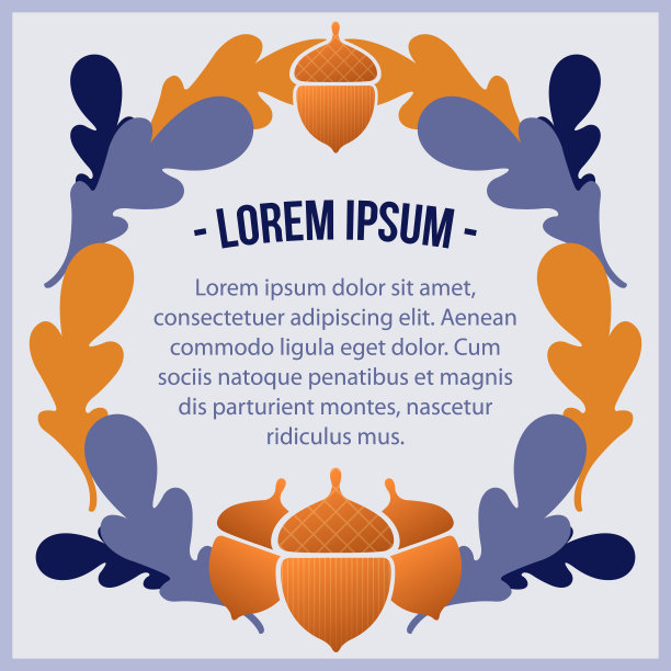 橡子和橡树叶做成的花环。带有文本空间的横幅图片下载