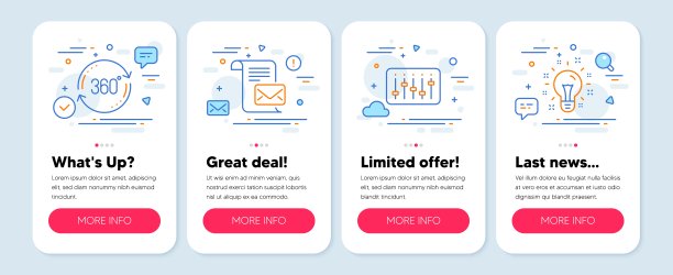 一组线条图标，如完全旋转，Dj控制器，邮件字母符号。想法行图标。向量图片下载